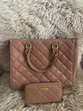 Joy Mangano Quilted Tote Bag and Wallet Set - Brown